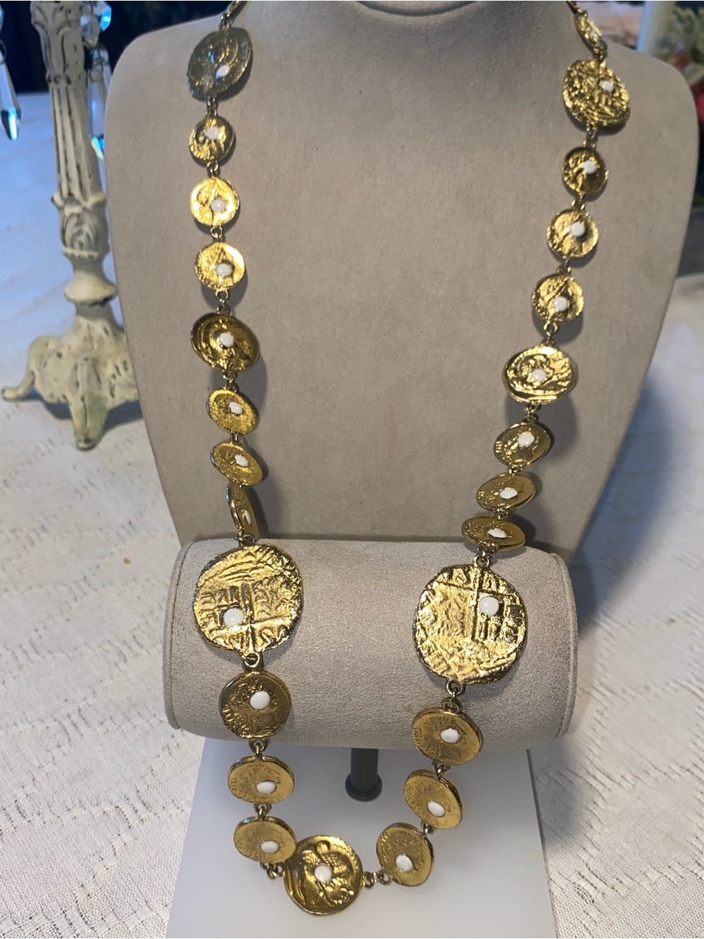 Pauline Rader 1960s Gold Coin Stone Necklace